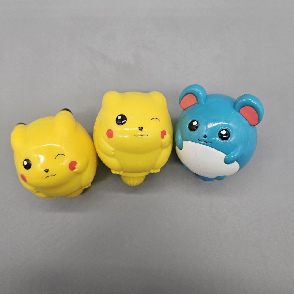 VTG Lot of 3 Buger King Pokemon 1999 Spinner Toys Pikachu X2 Marill